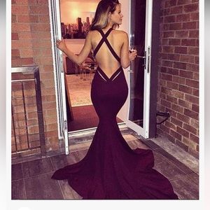 Burgundy formal gown with back cut out